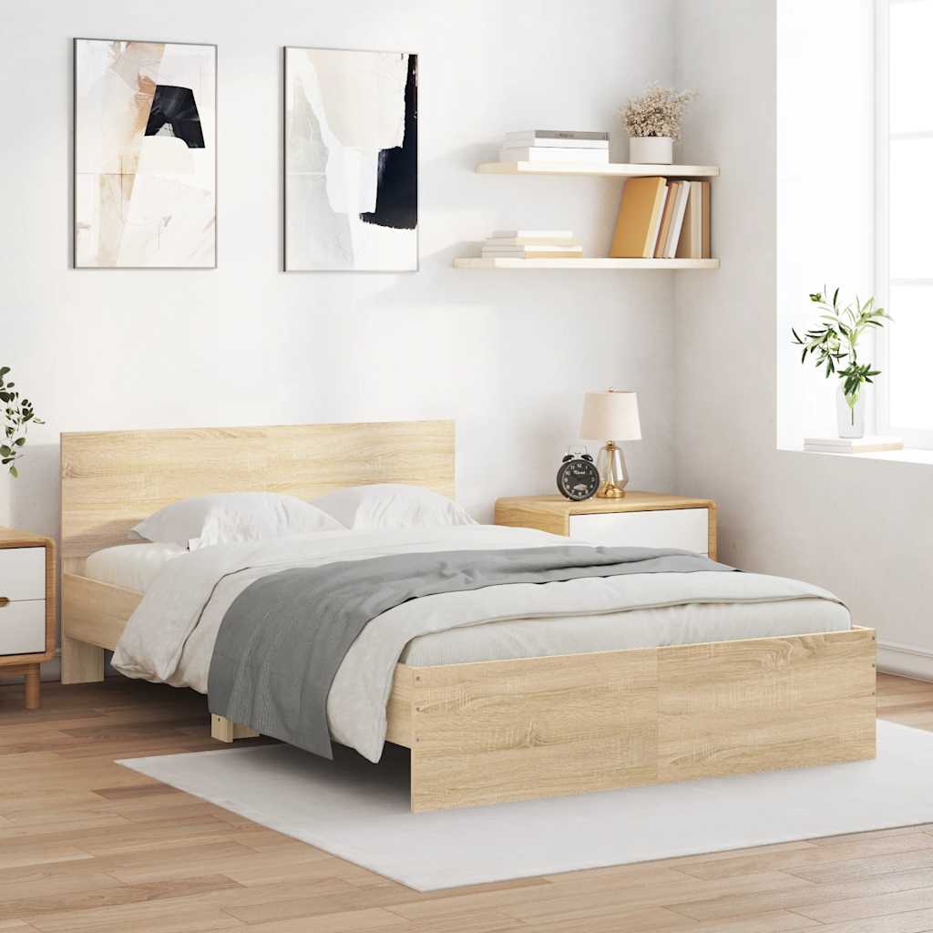 vidaXL Cadru de pat cu tăblie, stejar sonoma, 135x190 cm vidaXL Cadru de pat cu tăblie, stejar sonoma, 135x190 cm