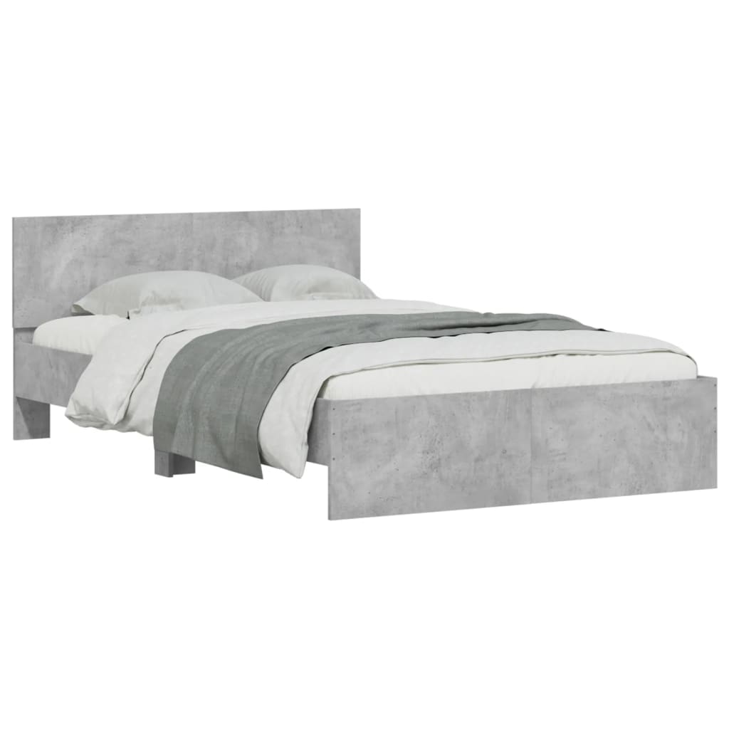 vidaXL Cadru de pat cu tăblie, gri beton, 135x190 cm vidaXL Cadru de pat cu tăblie, gri beton, 135x190 cm