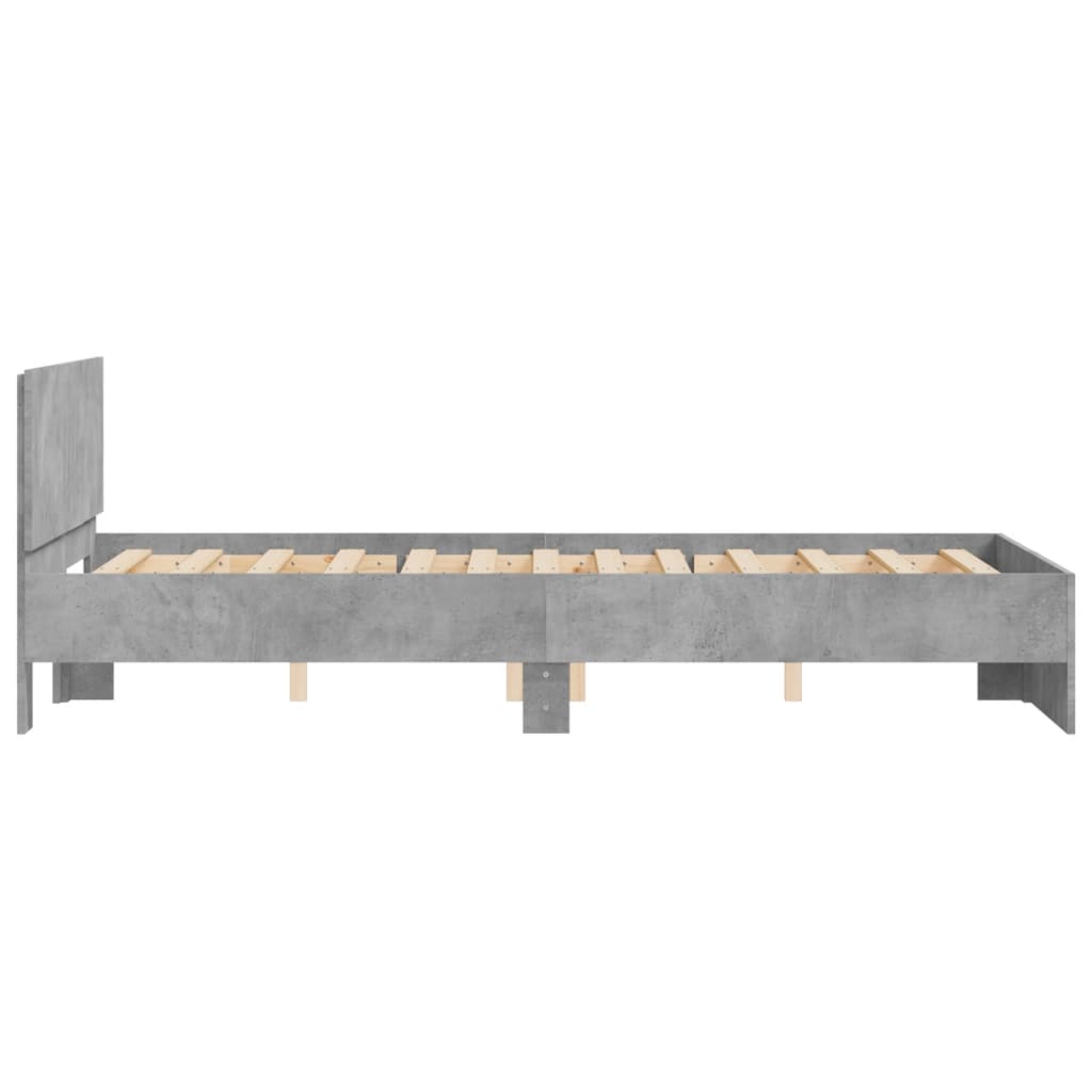 vidaXL Cadru de pat cu tăblie, gri beton, 135x190 cm vidaXL Cadru de pat cu tăblie, gri beton, 135x190 cm