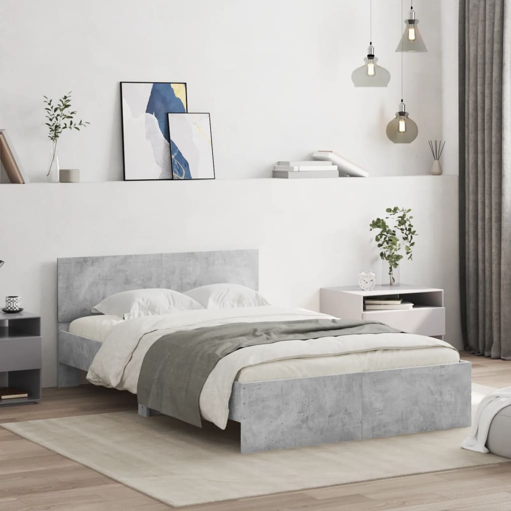 vidaXL Cadru de pat cu tăblie, gri beton, 135x190 cm vidaXL Cadru de pat cu tăblie, gri beton, 135x190 cm