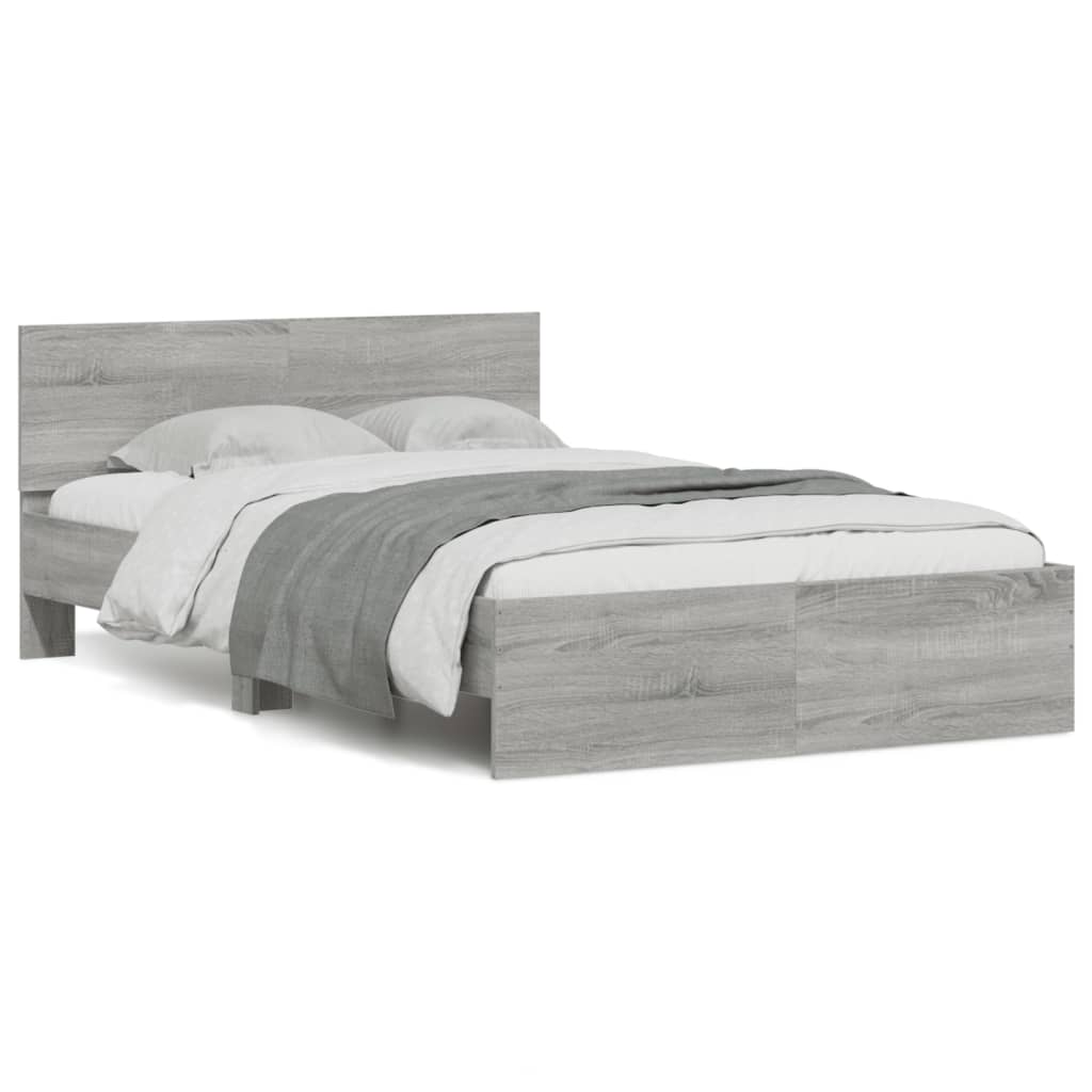 vidaXL Cadru de pat cu tăblie, gri sonoma, 135x190 cm vidaXL Cadru de pat cu tăblie, gri sonoma, 135x190 cm