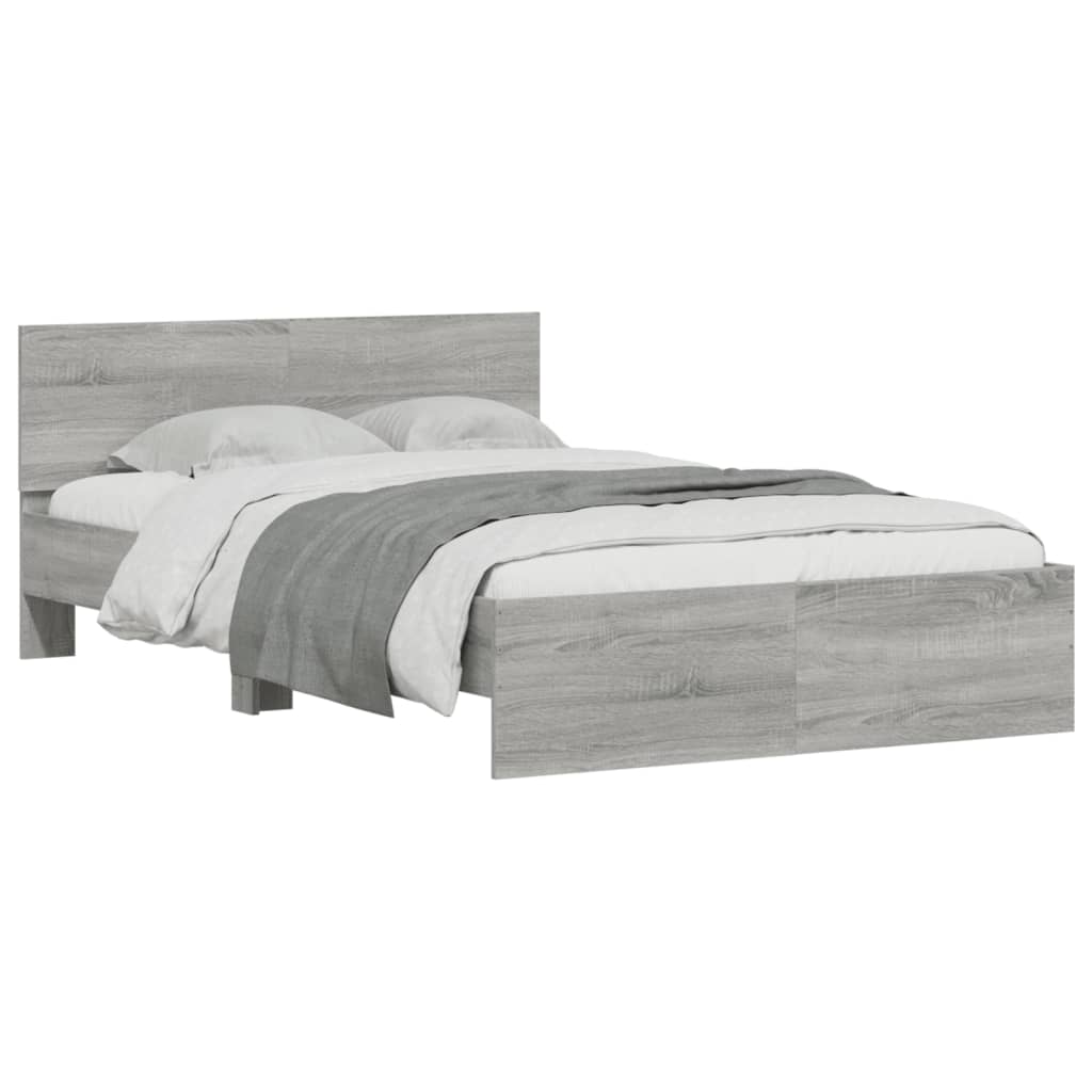vidaXL Cadru de pat cu tăblie, gri sonoma, 135x190 cm vidaXL Cadru de pat cu tăblie, gri sonoma, 135x190 cm