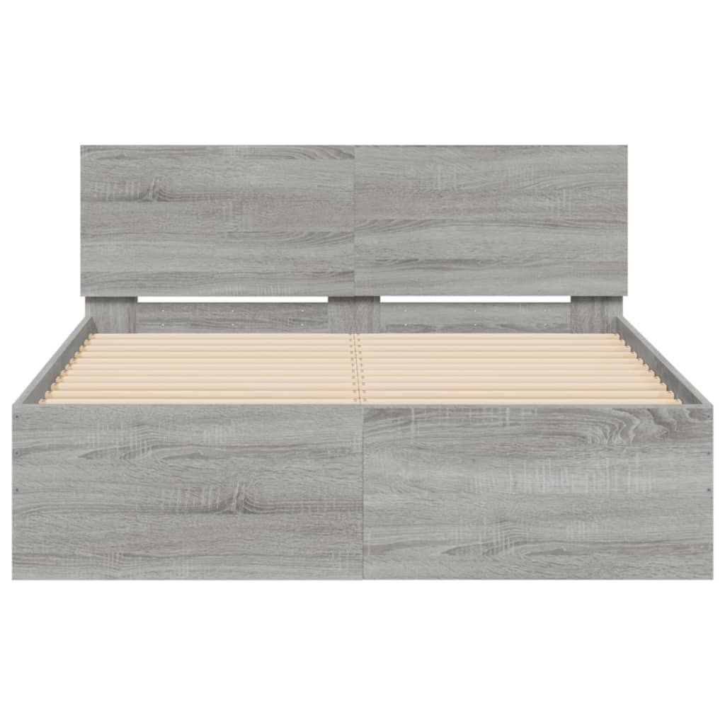 vidaXL Cadru de pat cu tăblie, gri sonoma, 135x190 cm vidaXL Cadru de pat cu tăblie, gri sonoma, 135x190 cm