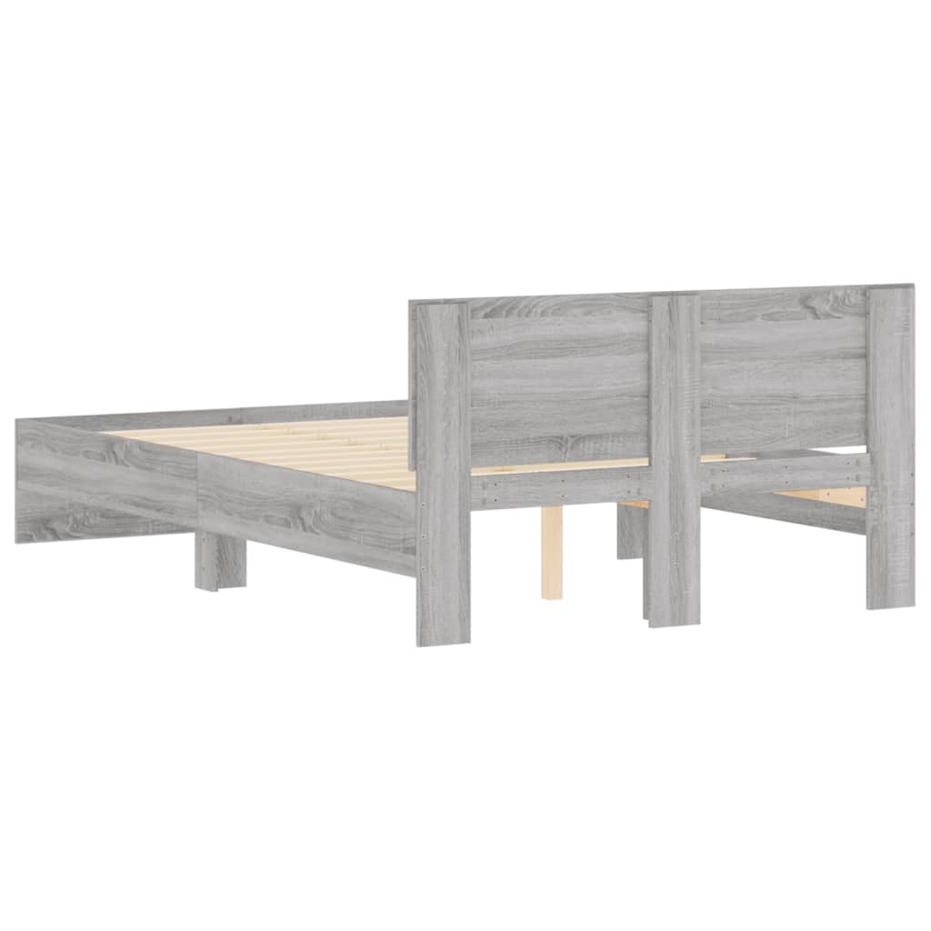 vidaXL Cadru de pat cu tăblie, gri sonoma, 135x190 cm vidaXL Cadru de pat cu tăblie, gri sonoma, 135x190 cm