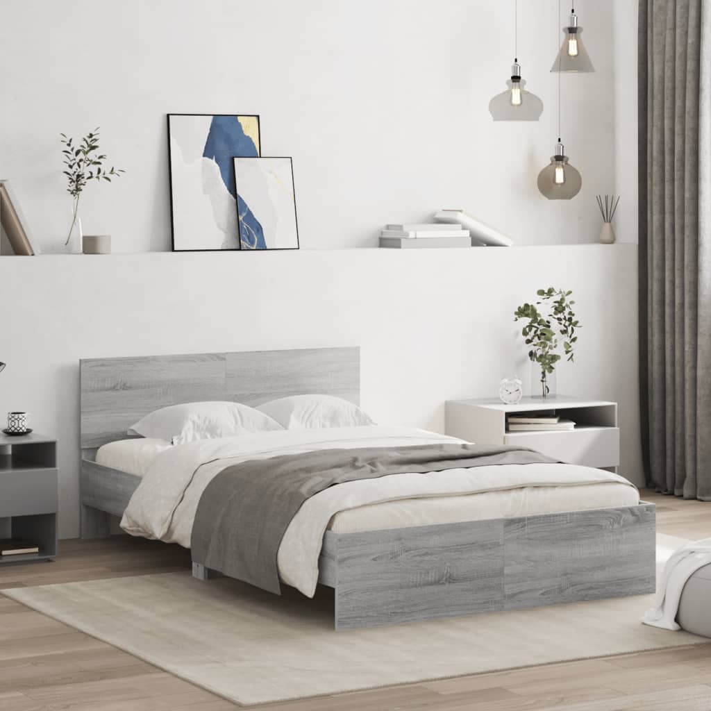 vidaXL Cadru de pat cu tăblie, gri sonoma, 135x190 cm vidaXL Cadru de pat cu tăblie, gri sonoma, 135x190 cm