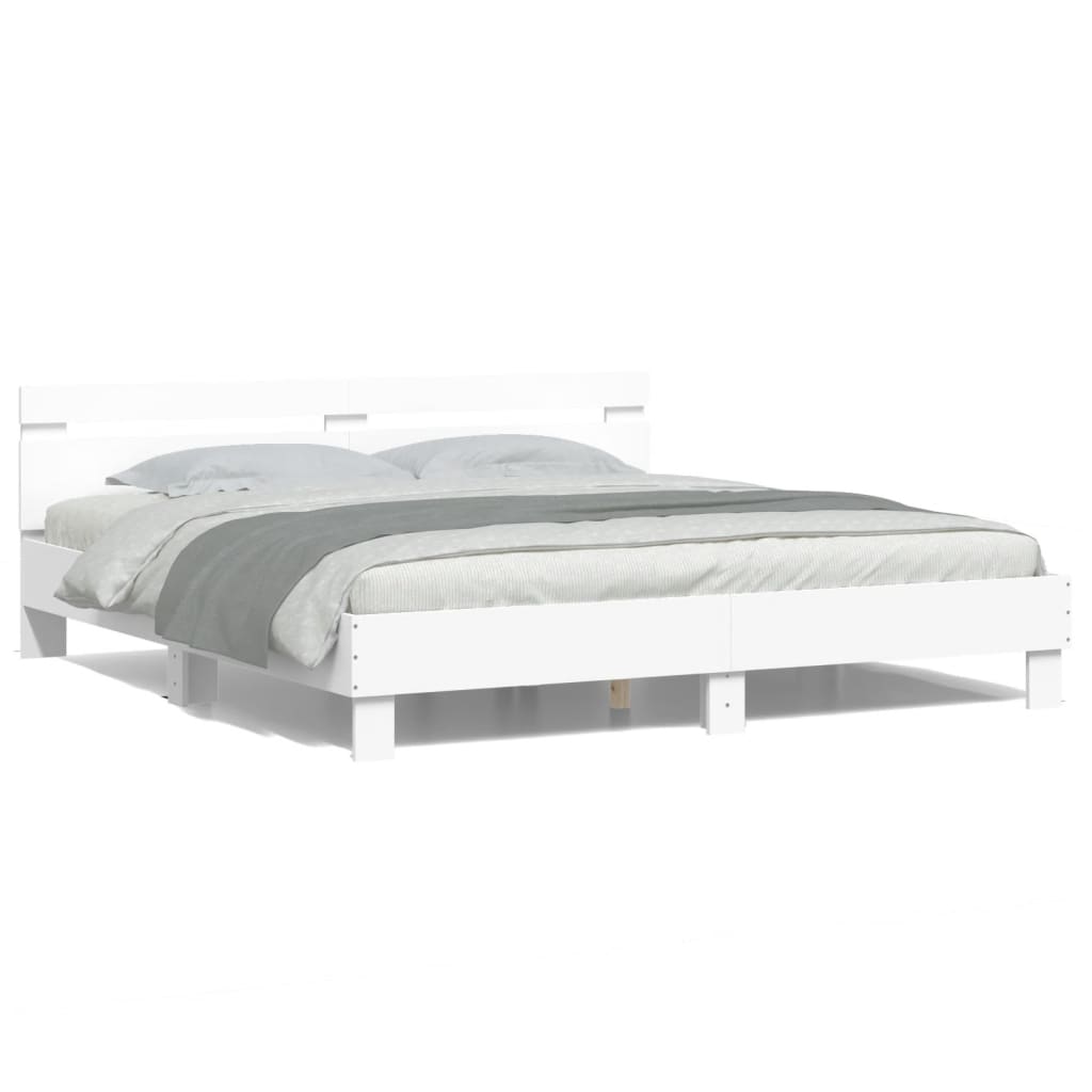 vidaXL Cadru de pat cu tăblie și LED, alb, 200x200 cm vidaXL Cadru de pat cu tăblie și LED, alb, 200x200 cm