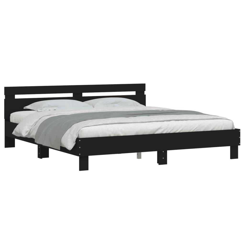 vidaXL Cadru de pat cu tăblie și LED, negru, 200x200 cm vidaXL Cadru de pat cu tăblie și LED, negru, 200x200 cm