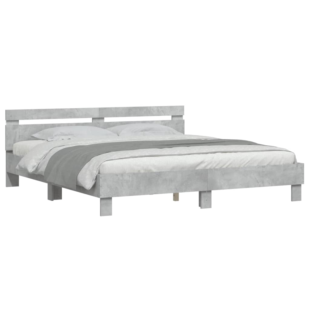 vidaXL Cadru de pat cu tăblie și LED, gri beton, 200x200 cm vidaXL Cadru de pat cu tăblie și LED, gri beton, 200x200 cm