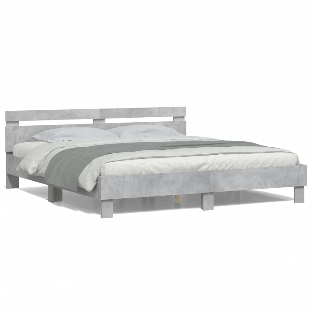 vidaXL Cadru de pat cu tăblie și LED, gri beton, 200x200 cm vidaXL Cadru de pat cu tăblie și LED, gri beton, 200x200 cm