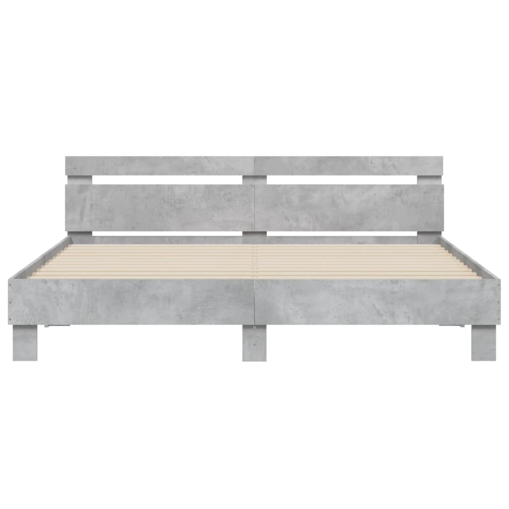 vidaXL Cadru de pat cu tăblie și LED, gri beton, 200x200 cm vidaXL Cadru de pat cu tăblie și LED, gri beton, 200x200 cm