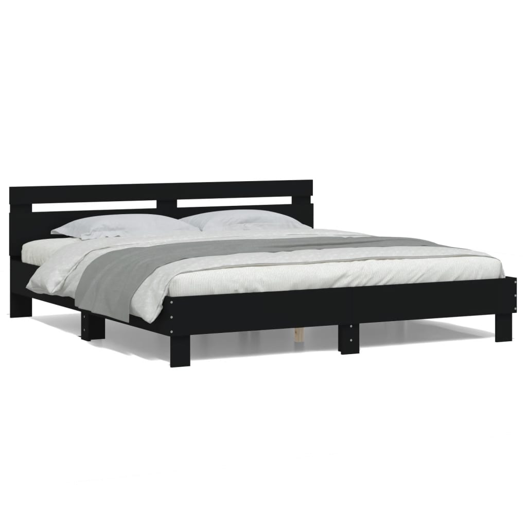 vidaXL Cadru de pat cu tăblie și LED, negru, 180x200 cm vidaXL Cadru de pat cu tăblie și LED, negru, 180x200 cm