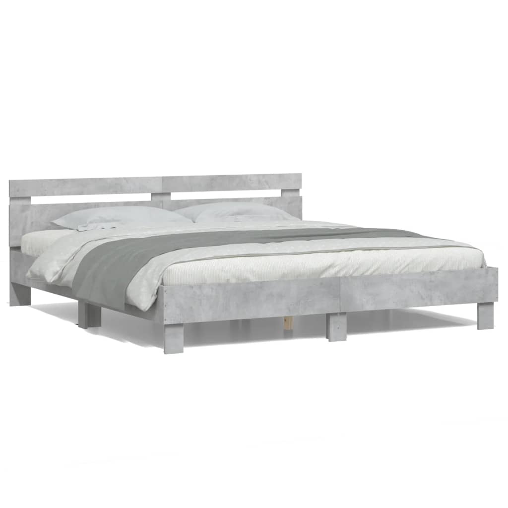 vidaXL Cadru de pat cu tăblie și LED, gri beton, 180x200 cm vidaXL Cadru de pat cu tăblie și LED, gri beton, 180x200 cm