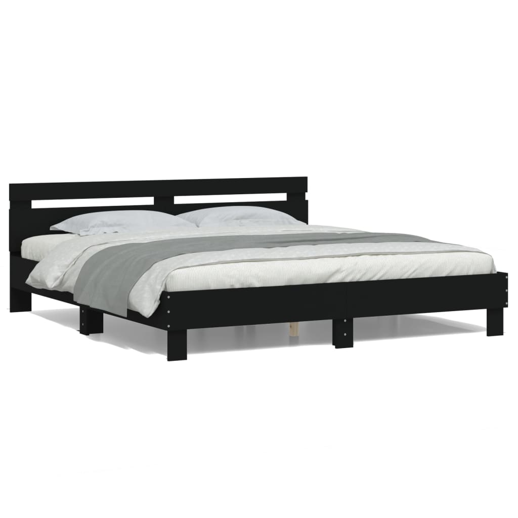 vidaXL Cadru de pat cu tăblie și LED, negru, 160x200 cm vidaXL Cadru de pat cu tăblie și LED, negru, 160x200 cm