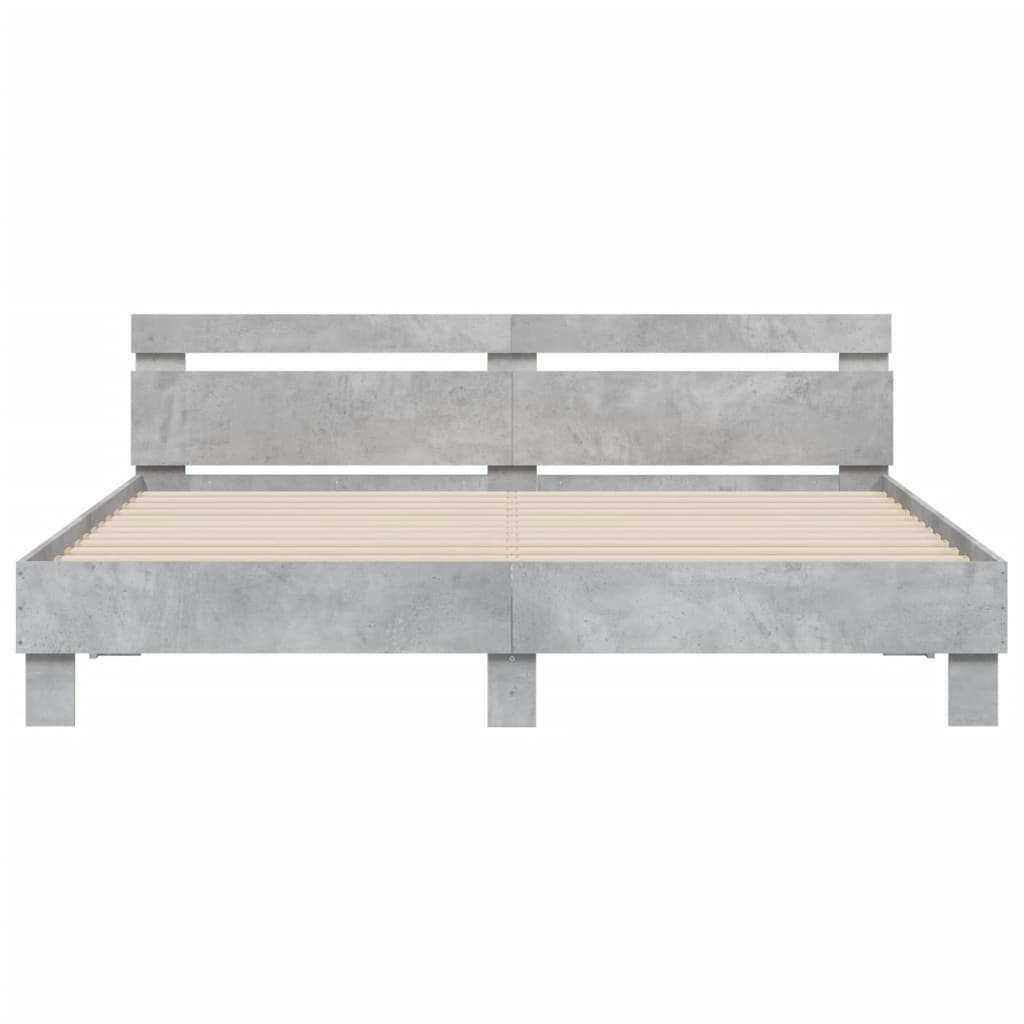 vidaXL Cadru de pat cu tăblie și LED, gri beton, 160x200 cm vidaXL Cadru de pat cu tăblie și LED, gri beton, 160x200 cm