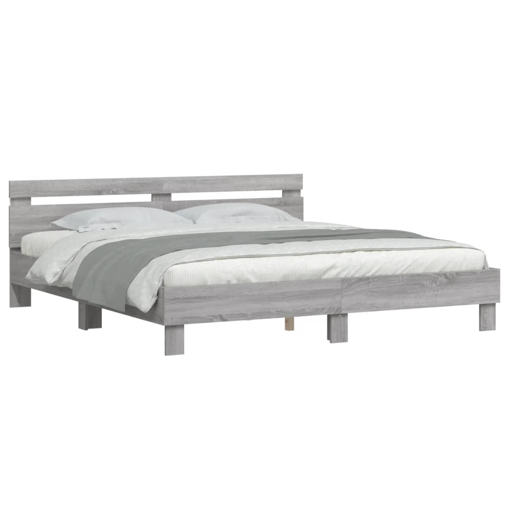 vidaXL Cadru de pat cu tăblie și LED, gri sonoma, 160x200 cm vidaXL Cadru de pat cu tăblie și LED, gri sonoma, 160x200 cm