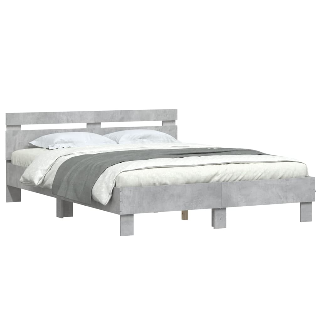 vidaXL Cadru de pat cu tăblie și LED, gri beton, 150x200 cm vidaXL Cadru de pat cu tăblie și LED, gri beton, 150x200 cm
