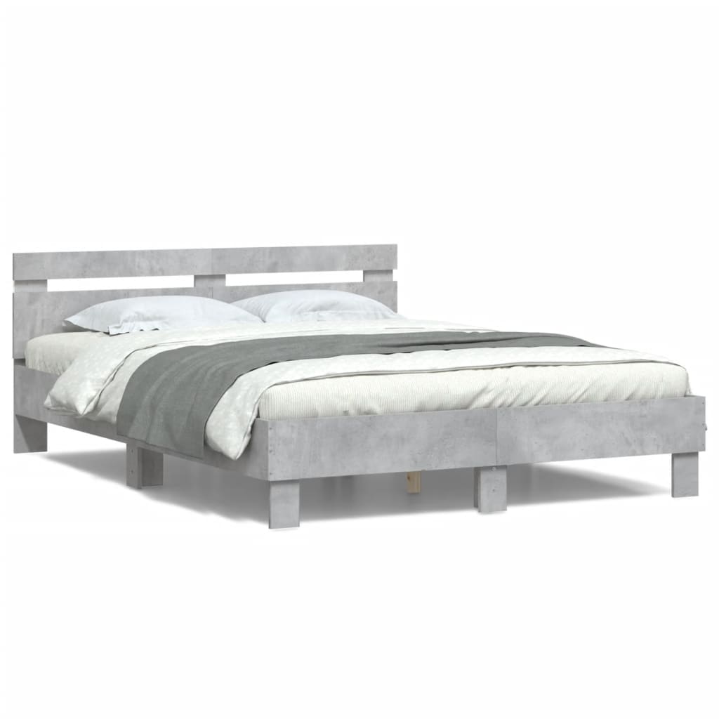 vidaXL Cadru de pat cu tăblie și LED, gri beton, 150x200 cm vidaXL Cadru de pat cu tăblie și LED, gri beton, 150x200 cm