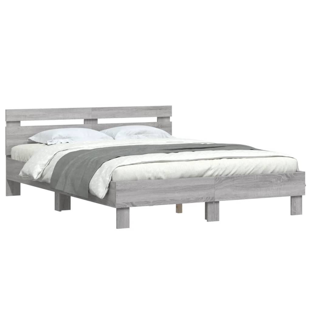 vidaXL Cadru de pat cu tăblie și LED, gri sonoma, 150x200 cm vidaXL Cadru de pat cu tăblie și LED, gri sonoma, 150x200 cm
