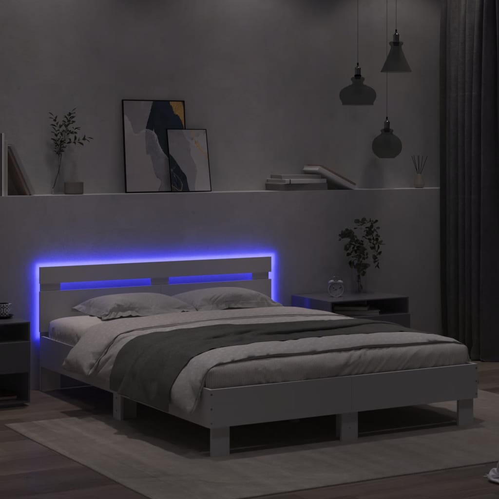 vidaXL Cadru de pat cu tăblie și LED, alb, 140x200 cm vidaXL Cadru de pat cu tăblie și LED, alb, 140x200 cm