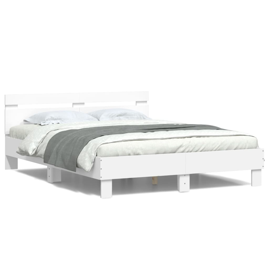 vidaXL Cadru de pat cu tăblie și LED, alb, 140x200 cm vidaXL Cadru de pat cu tăblie și LED, alb, 140x200 cm