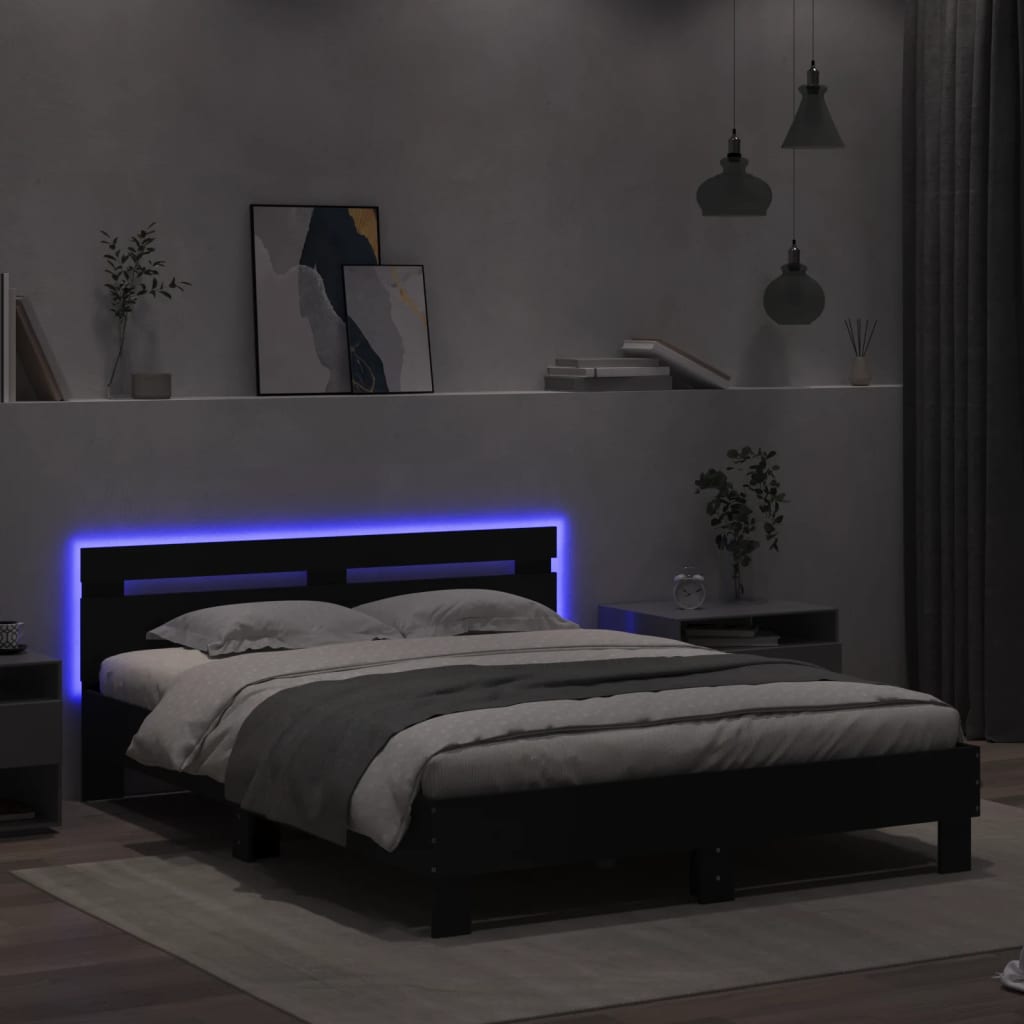 vidaXL Cadru de pat cu tăblie și LED, negru, 140x200 cm