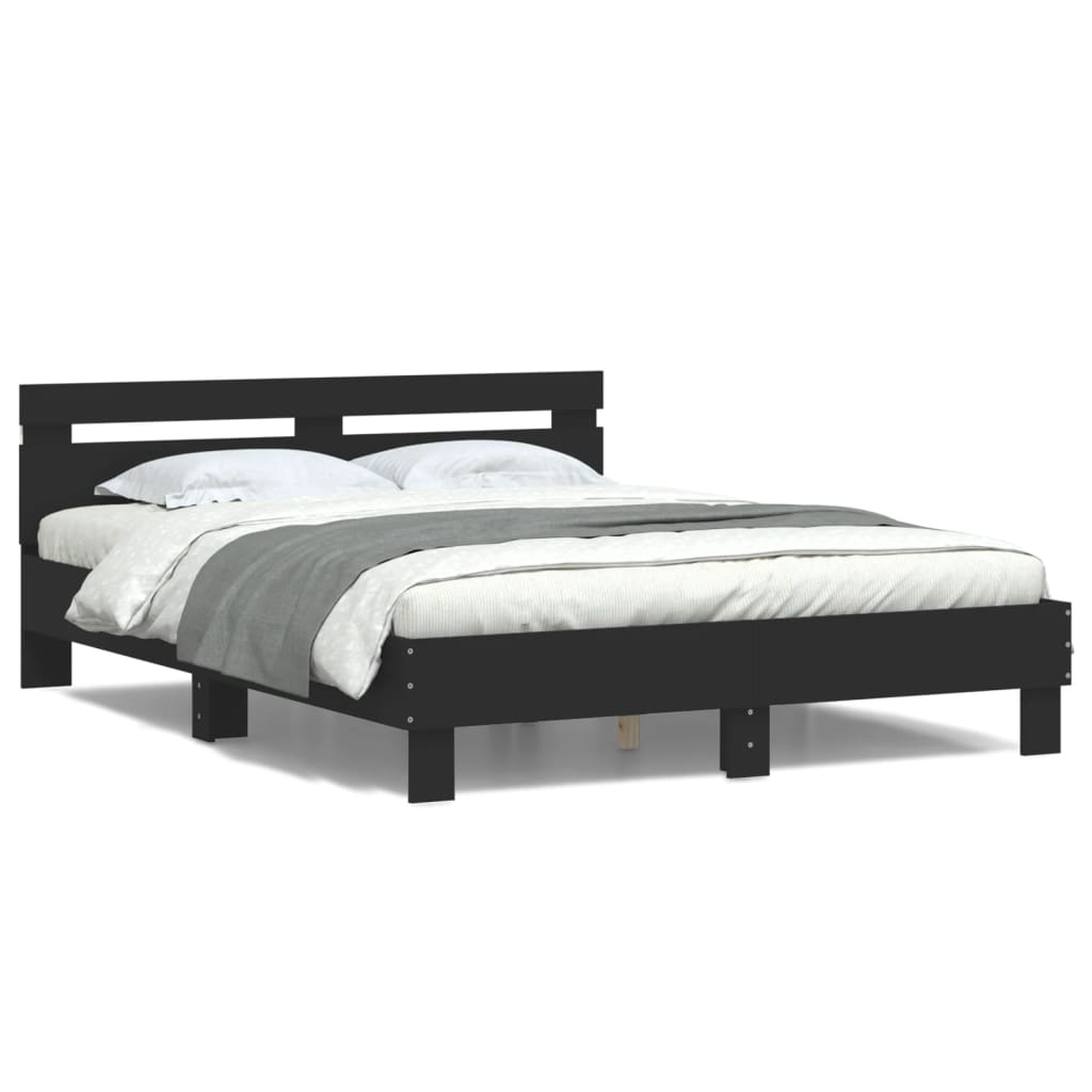vidaXL Cadru de pat cu tăblie și LED, negru, 140x200 cm