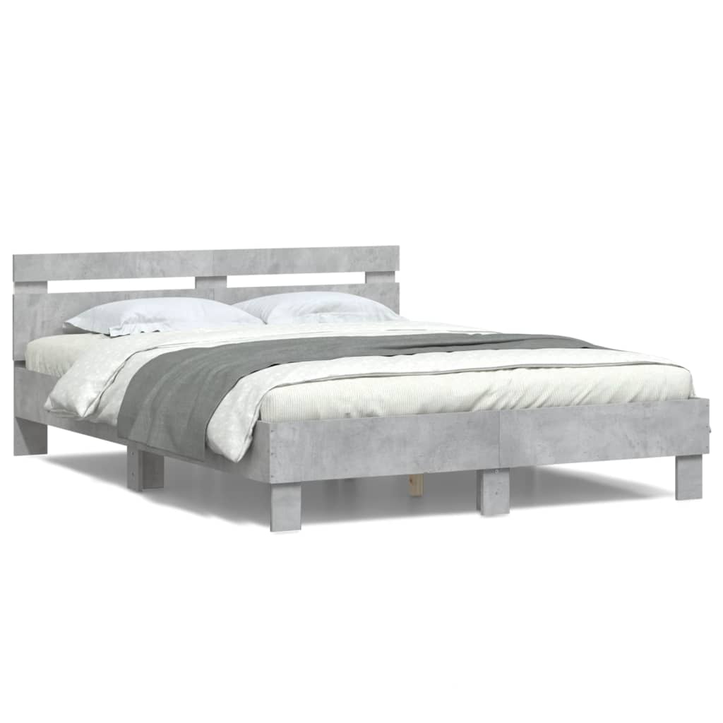 vidaXL Cadru de pat cu tăblie și LED, gri beton, 140x200 cm vidaXL Cadru de pat cu tăblie și LED, gri beton, 140x200 cm