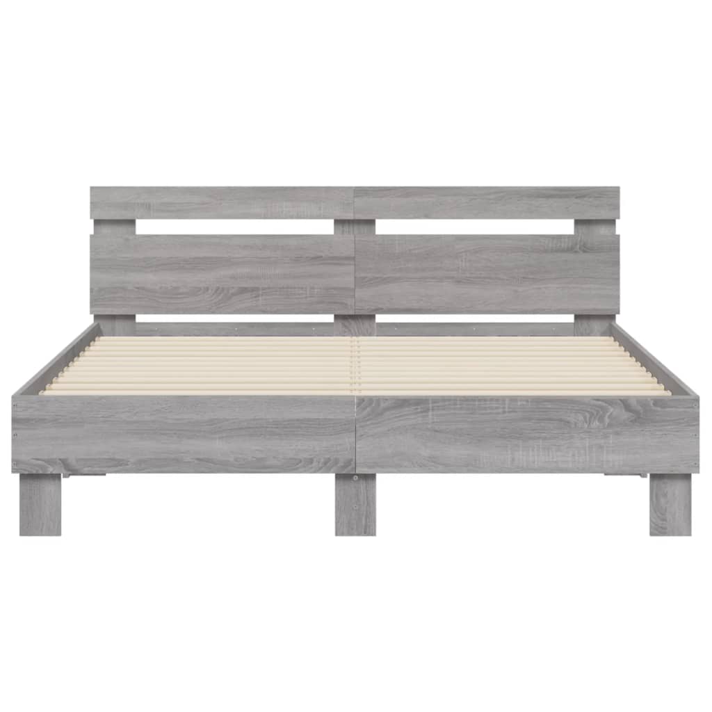 vidaXL Cadru de pat cu tăblie și LED, gri sonoma, 140x200 cm vidaXL Cadru de pat cu tăblie și LED, gri sonoma, 140x200 cm