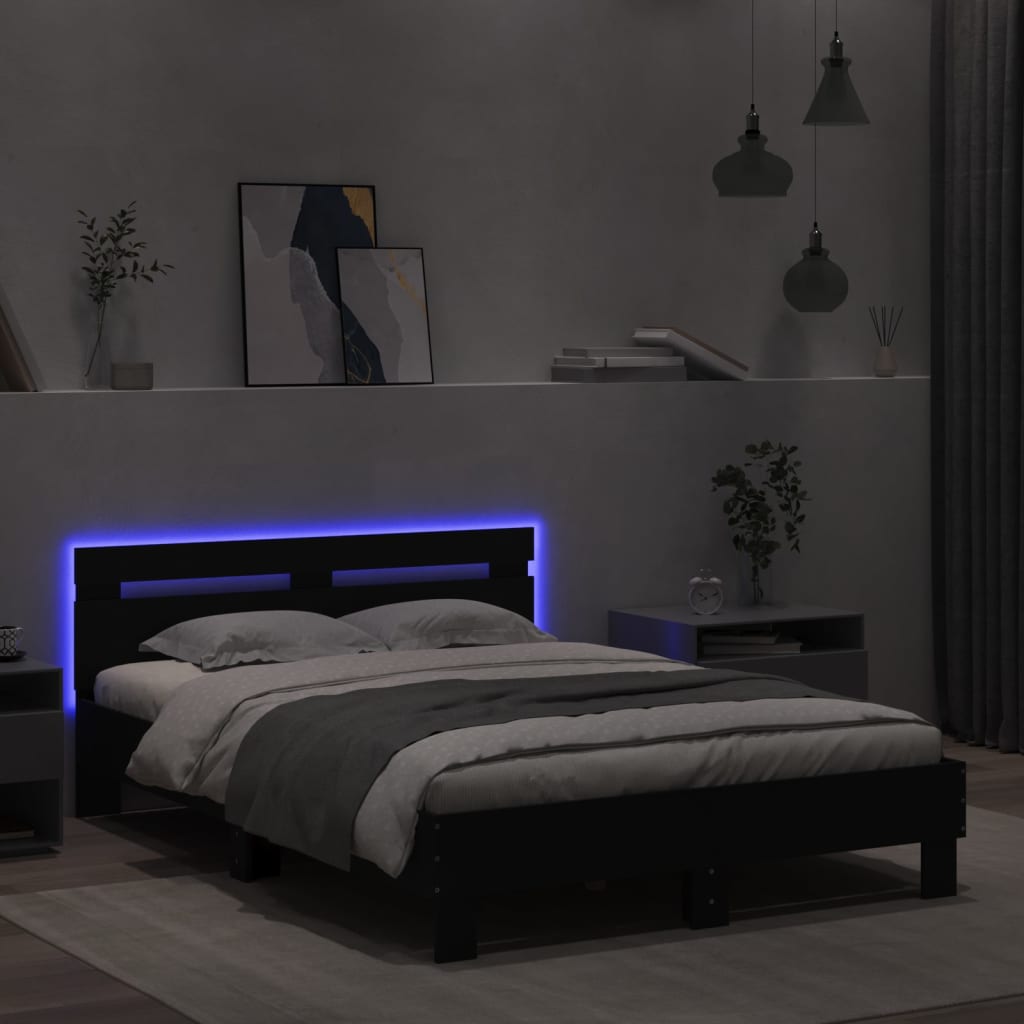 vidaXL Cadru de pat cu tăblie și LED, negru, 120x200 cm vidaXL Cadru de pat cu tăblie și LED, negru, 120x200 cm