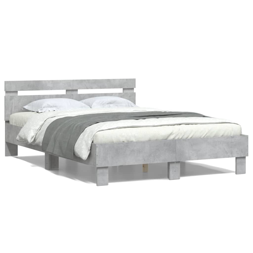 vidaXL Cadru de pat cu tăblie și LED, gri beton, 120x200 cm vidaXL Cadru de pat cu tăblie și LED, gri beton, 120x200 cm