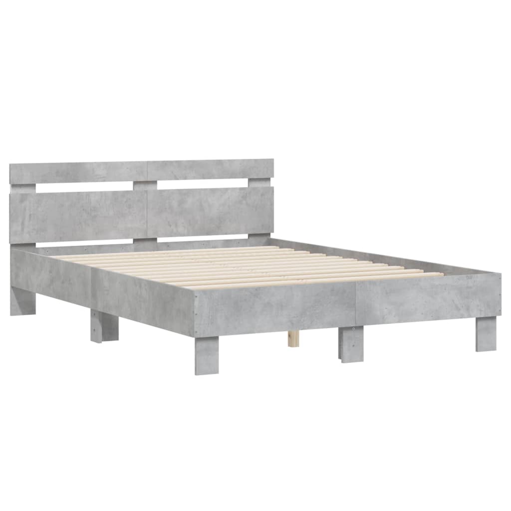 vidaXL Cadru de pat cu tăblie și LED, gri beton, 120x200 cm vidaXL Cadru de pat cu tăblie și LED, gri beton, 120x200 cm