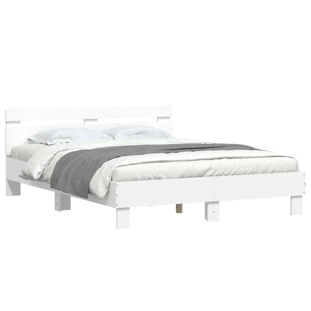 vidaXL Cadru de pat cu tăblie și LED, alb, 140x190 cm
