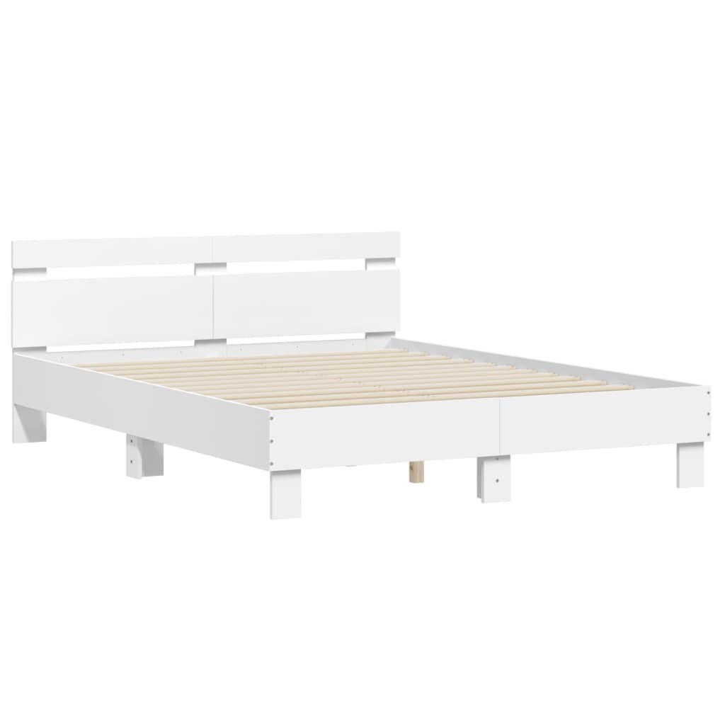 vidaXL Cadru de pat cu tăblie și LED, alb, 140x190 cm
