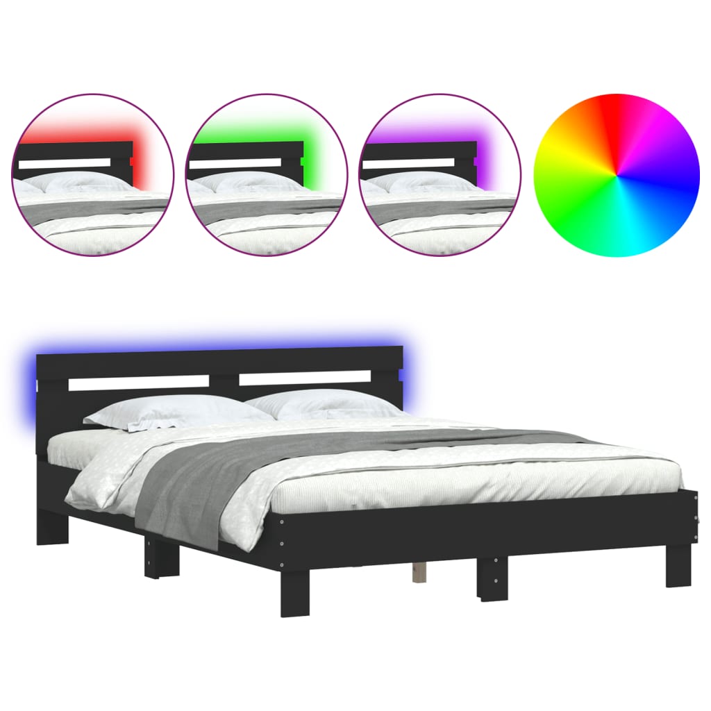 vidaXL Cadru de pat cu tăblie și LED, negru, 140x190 cm vidaXL Cadru de pat cu tăblie și LED, negru, 140x190 cm
