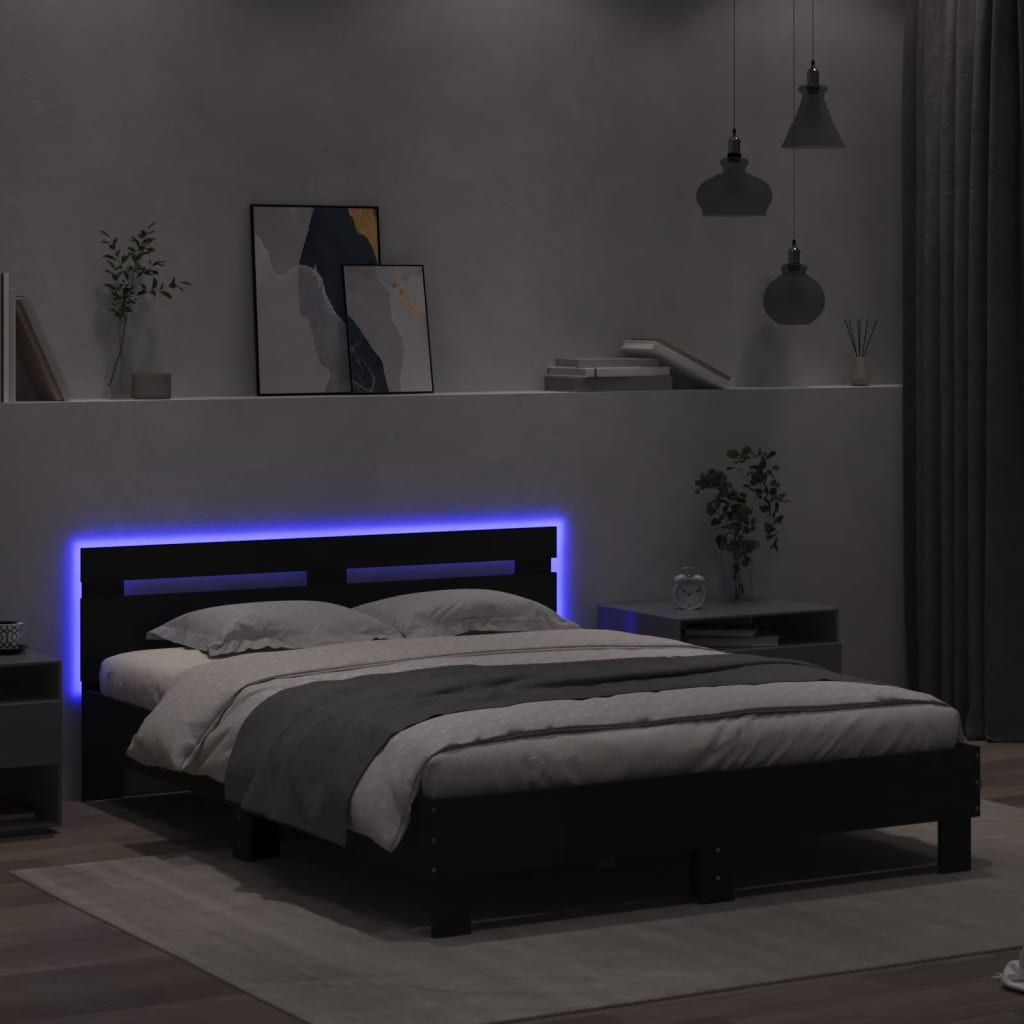 vidaXL Cadru de pat cu tăblie și LED, negru, 140x190 cm vidaXL Cadru de pat cu tăblie și LED, negru, 140x190 cm