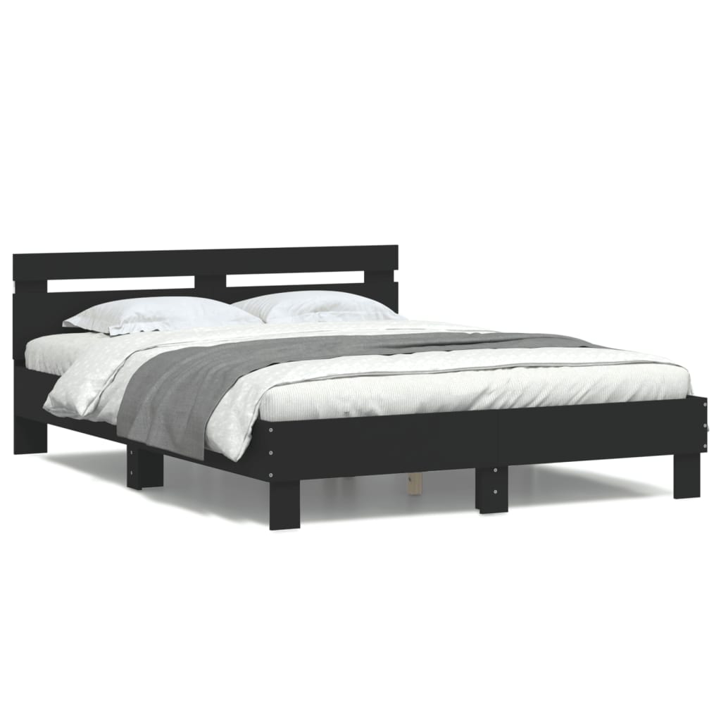 vidaXL Cadru de pat cu tăblie și LED, negru, 140x190 cm vidaXL Cadru de pat cu tăblie și LED, negru, 140x190 cm