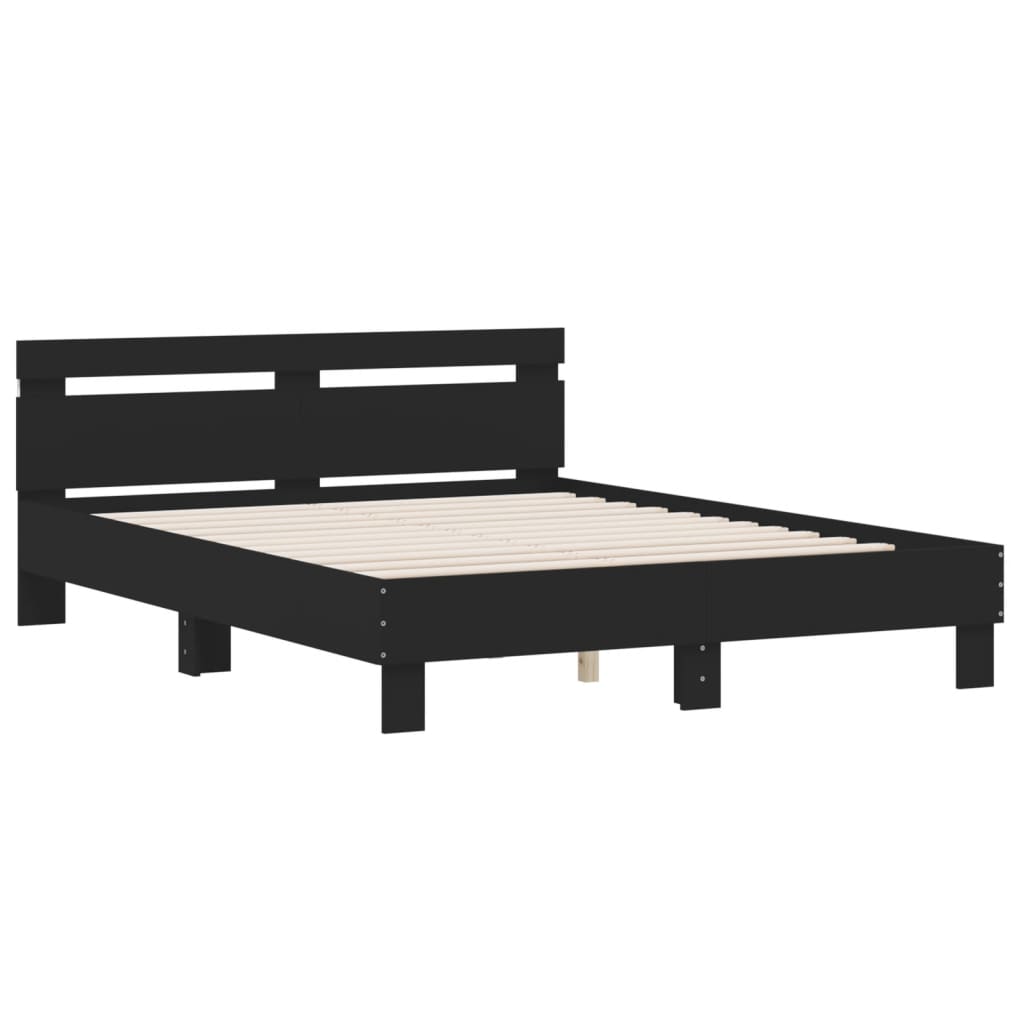 vidaXL Cadru de pat cu tăblie și LED, negru, 140x190 cm vidaXL Cadru de pat cu tăblie și LED, negru, 140x190 cm