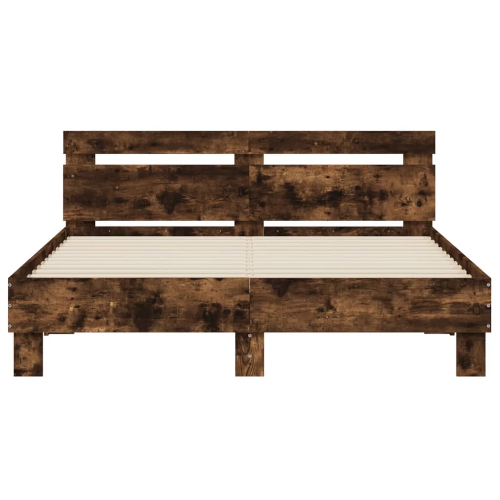 vidaXL Cadru de pat cu tăblie și LED, stejar fumuriu, 140x190 cm vidaXL Cadru de pat cu tăblie și LED, stejar fumuriu, 140x190 cm