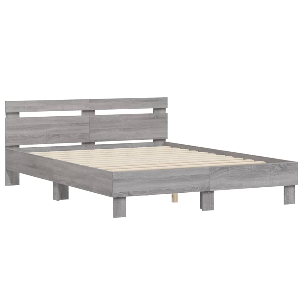 vidaXL Cadru de pat cu tăblie și LED, gri sonoma, 140x190 cm vidaXL Cadru de pat cu tăblie și LED, gri sonoma, 140x190 cm