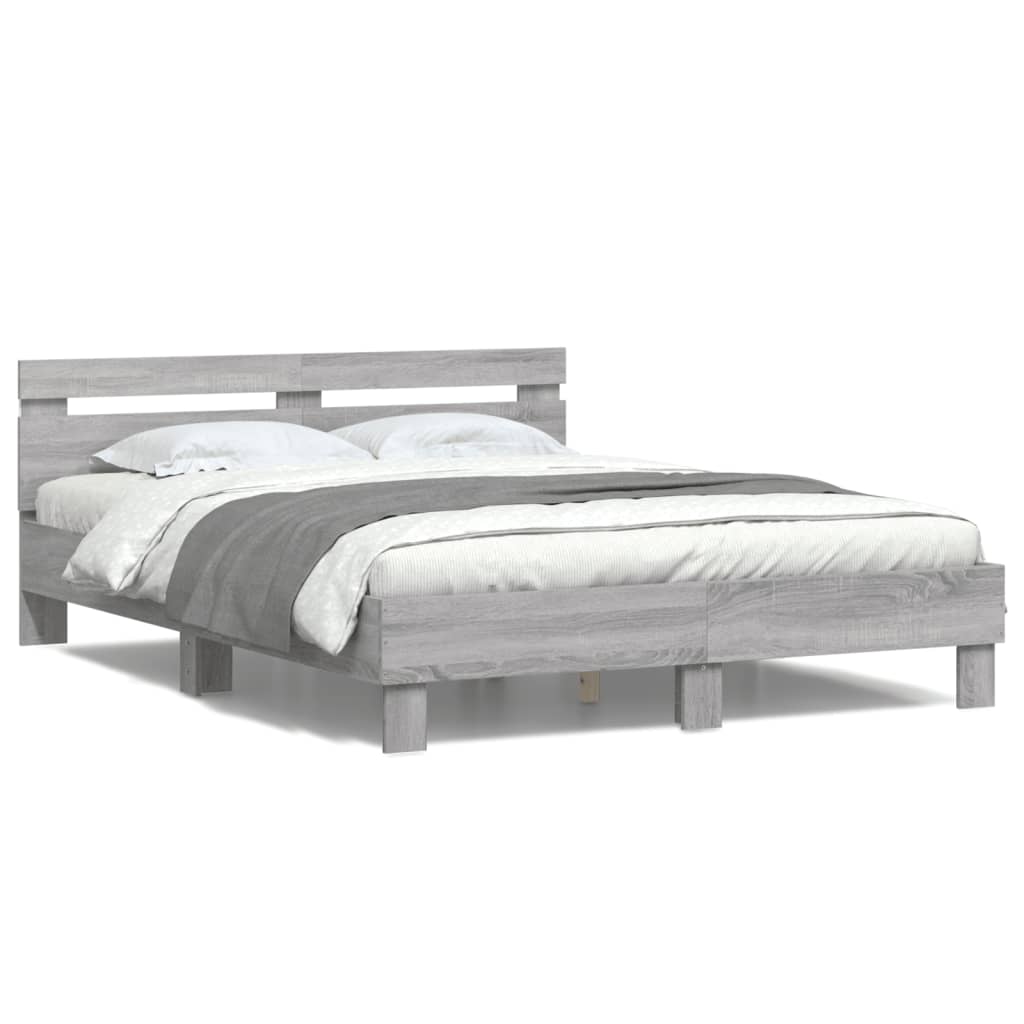 vidaXL Cadru de pat cu tăblie și LED, gri sonoma, 140x190 cm vidaXL Cadru de pat cu tăblie și LED, gri sonoma, 140x190 cm
