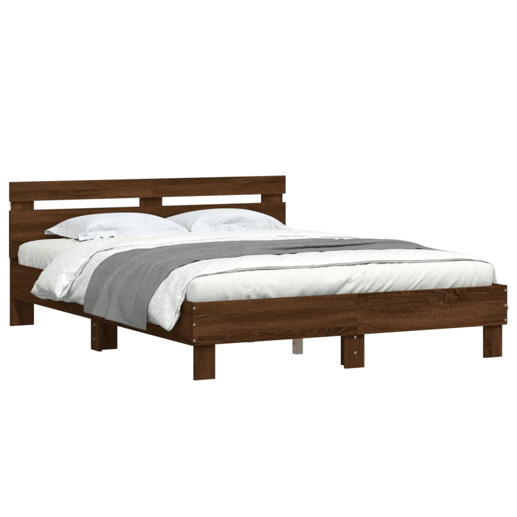 vidaXL Cadru de pat cu tăblie și LED, stejar maro, 140x190 cm vidaXL Cadru de pat cu tăblie și LED, stejar maro, 140x190 cm