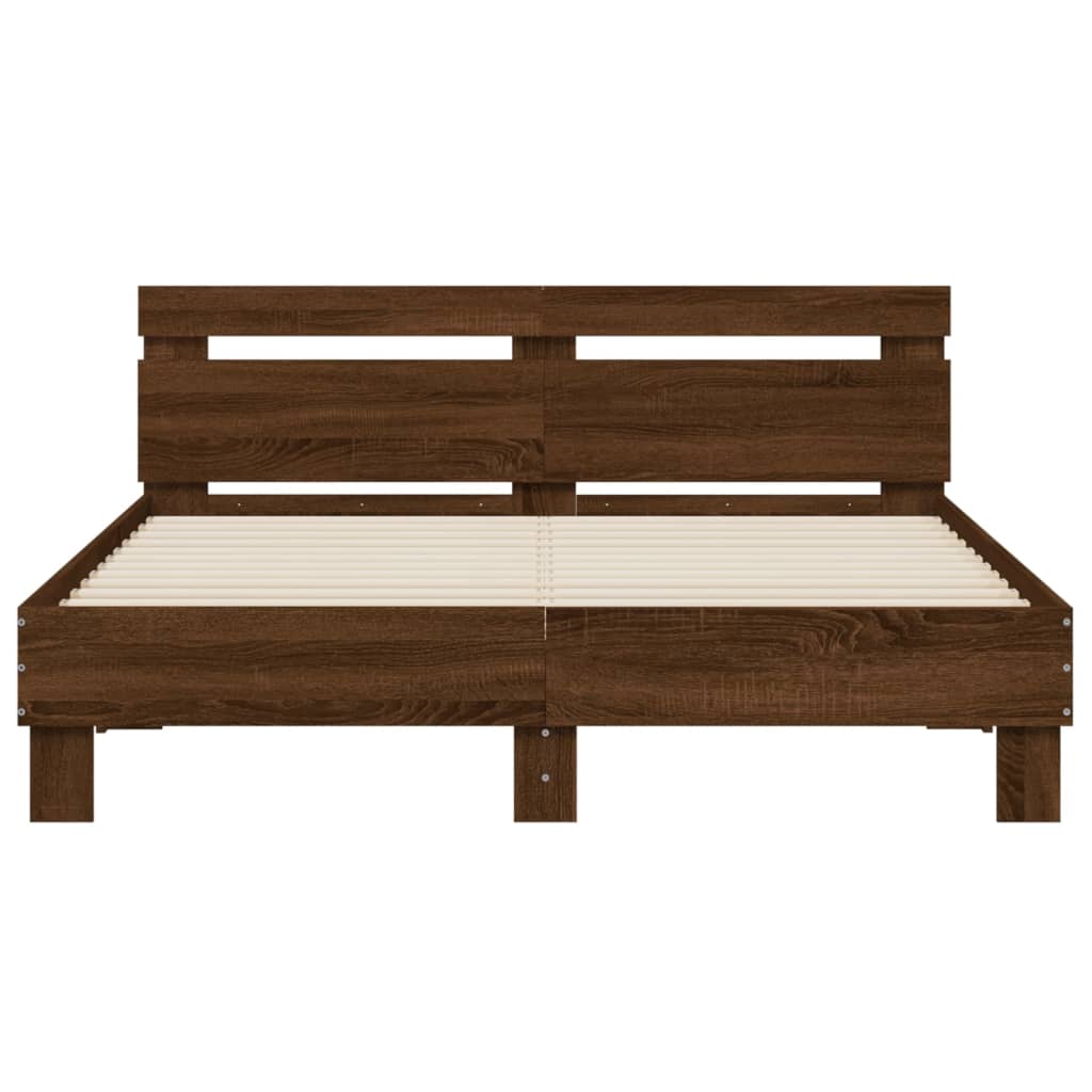 vidaXL Cadru de pat cu tăblie și LED, stejar maro, 140x190 cm vidaXL Cadru de pat cu tăblie și LED, stejar maro, 140x190 cm