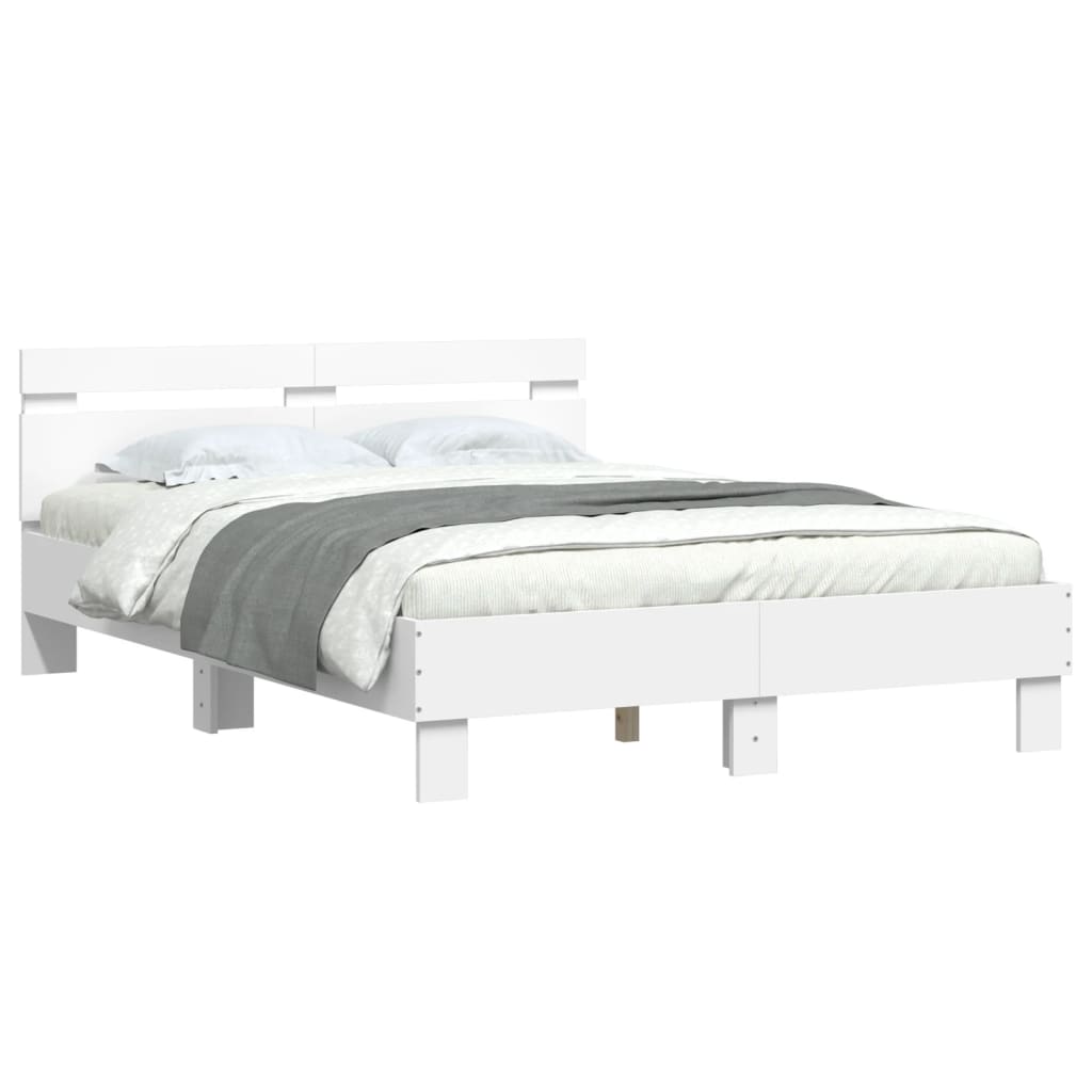 vidaXL Cadru de pat cu tăblie și LED, alb, 135x190 cm vidaXL Cadru de pat cu tăblie și LED, alb, 135x190 cm