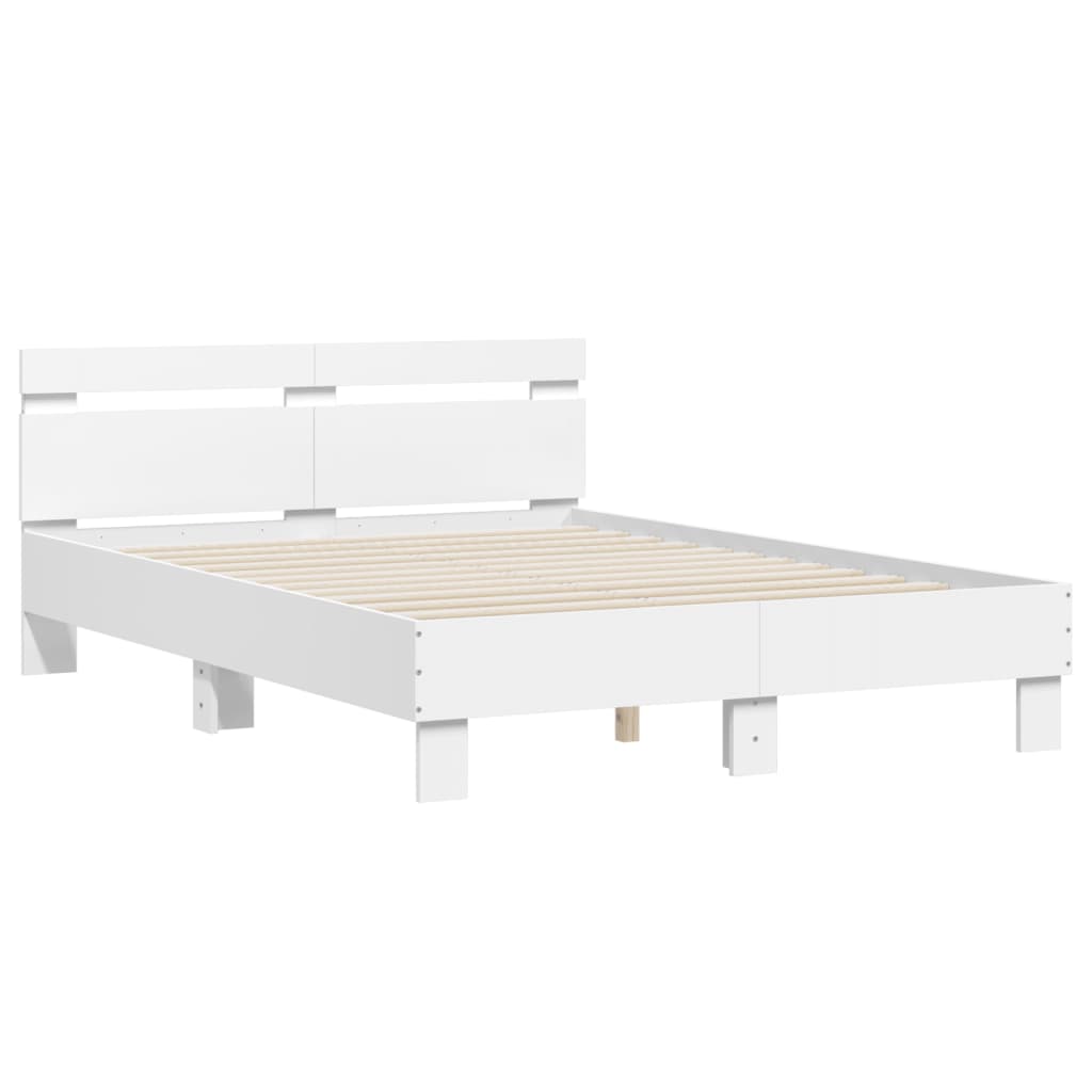 vidaXL Cadru de pat cu tăblie și LED, alb, 135x190 cm vidaXL Cadru de pat cu tăblie și LED, alb, 135x190 cm
