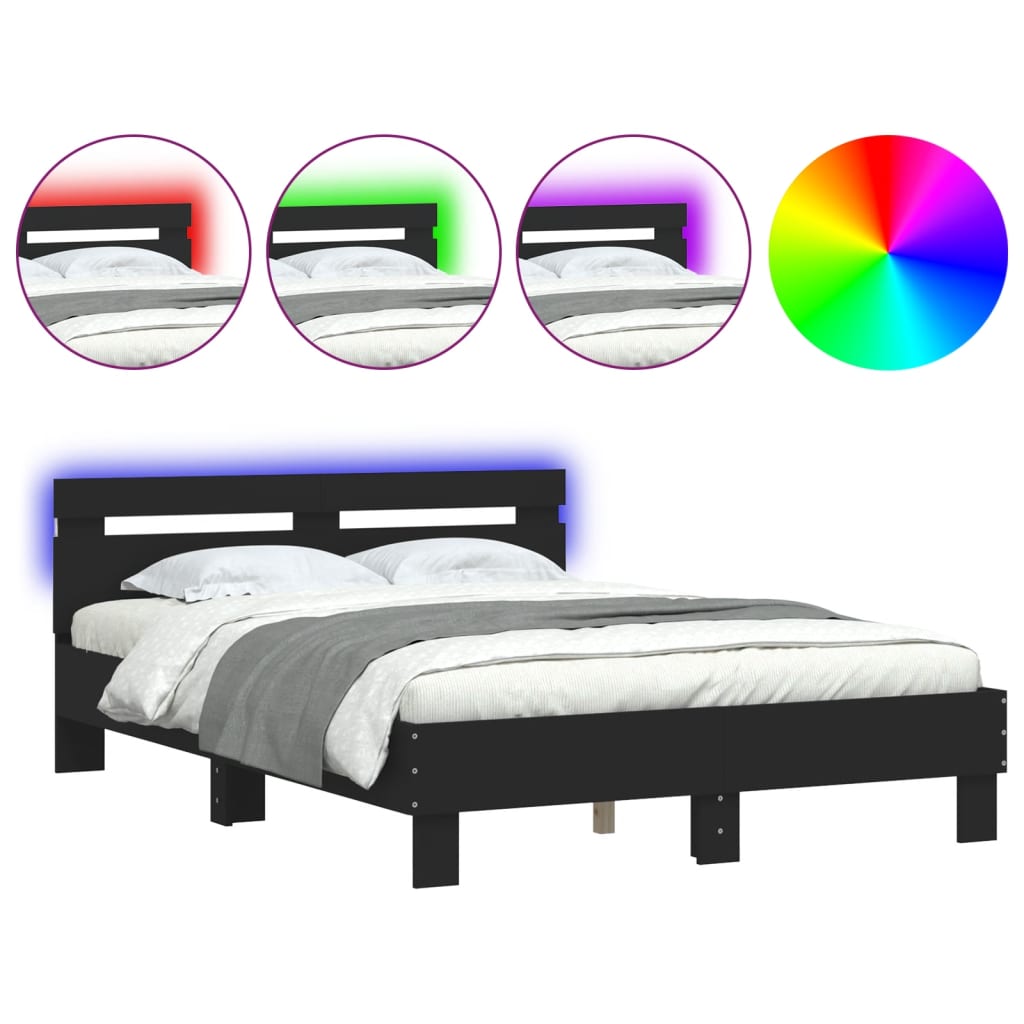vidaXL Cadru de pat cu tăblie și LED, negru, 135x190 cm vidaXL Cadru de pat cu tăblie și LED, negru, 135x190 cm