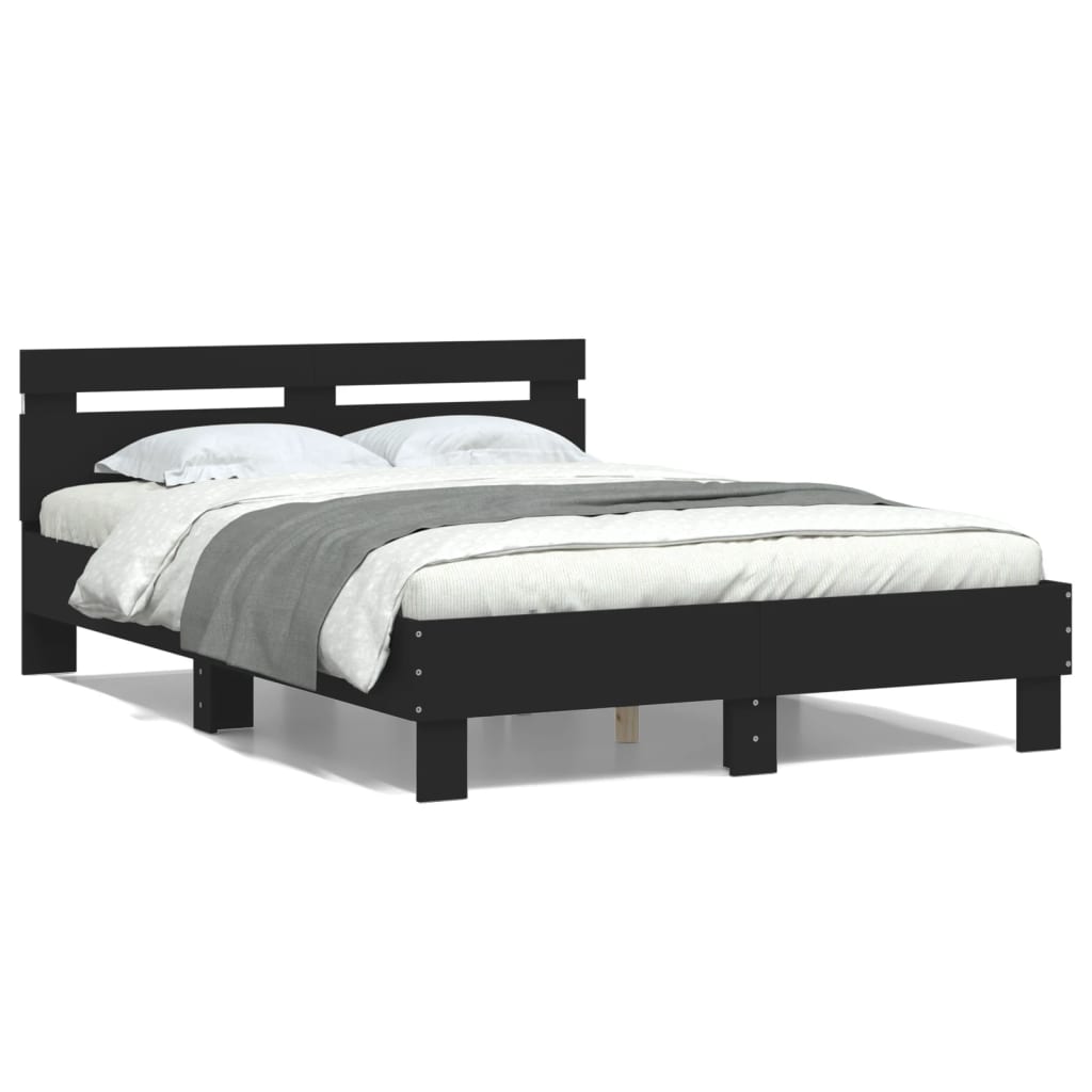 vidaXL Cadru de pat cu tăblie și LED, negru, 135x190 cm vidaXL Cadru de pat cu tăblie și LED, negru, 135x190 cm
