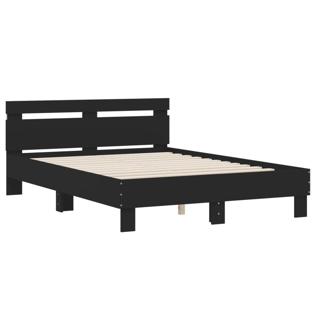 vidaXL Cadru de pat cu tăblie și LED, negru, 135x190 cm vidaXL Cadru de pat cu tăblie și LED, negru, 135x190 cm
