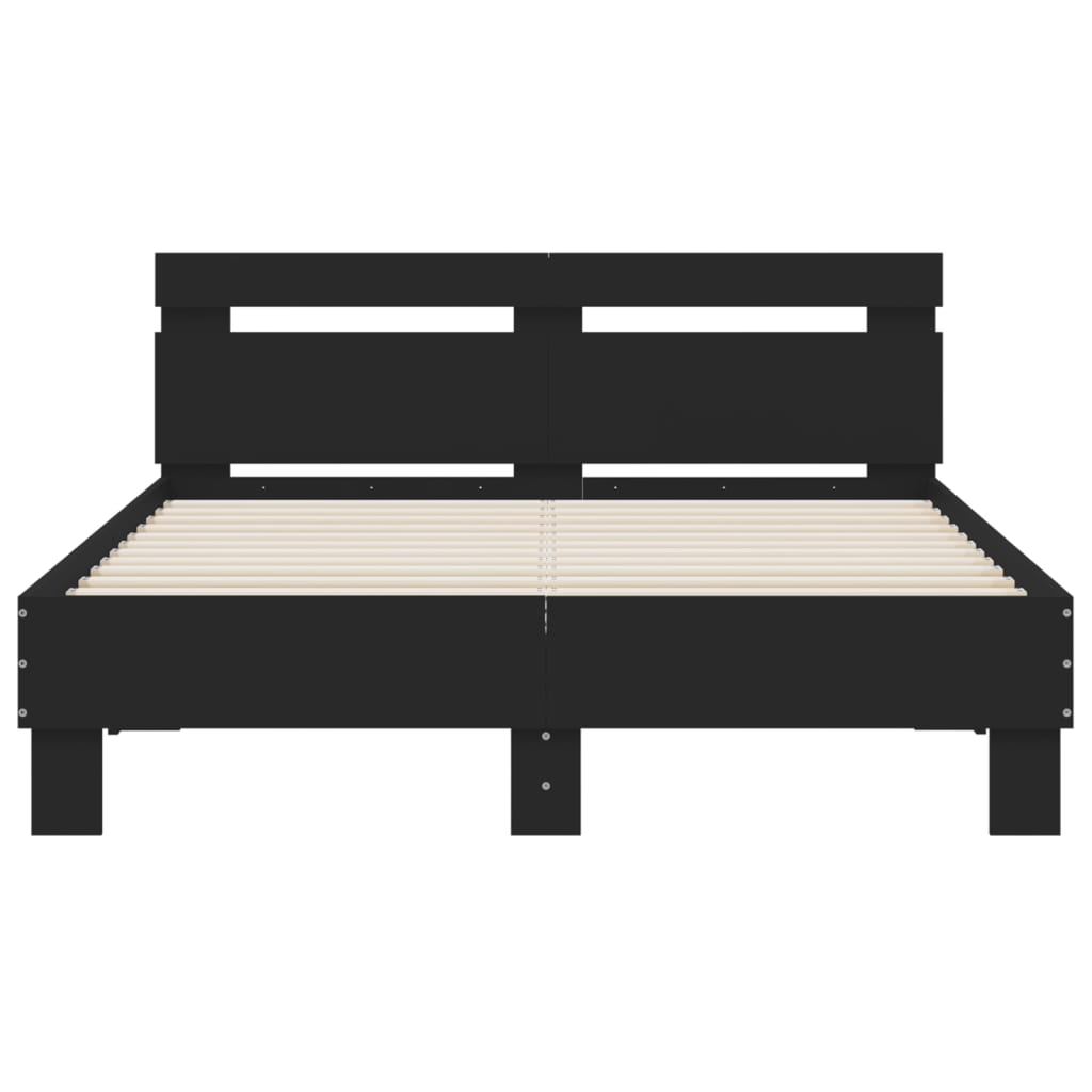 vidaXL Cadru de pat cu tăblie și LED, negru, 135x190 cm vidaXL Cadru de pat cu tăblie și LED, negru, 135x190 cm