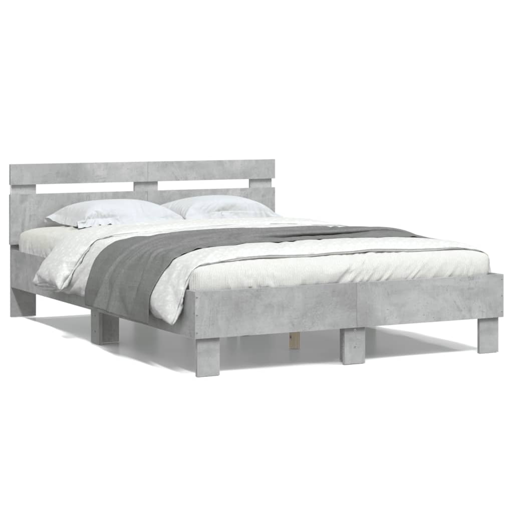 vidaXL Cadru de pat cu tăblie și LED, gri beton, 135x190 cm vidaXL Cadru de pat cu tăblie și LED, gri beton, 135x190 cm