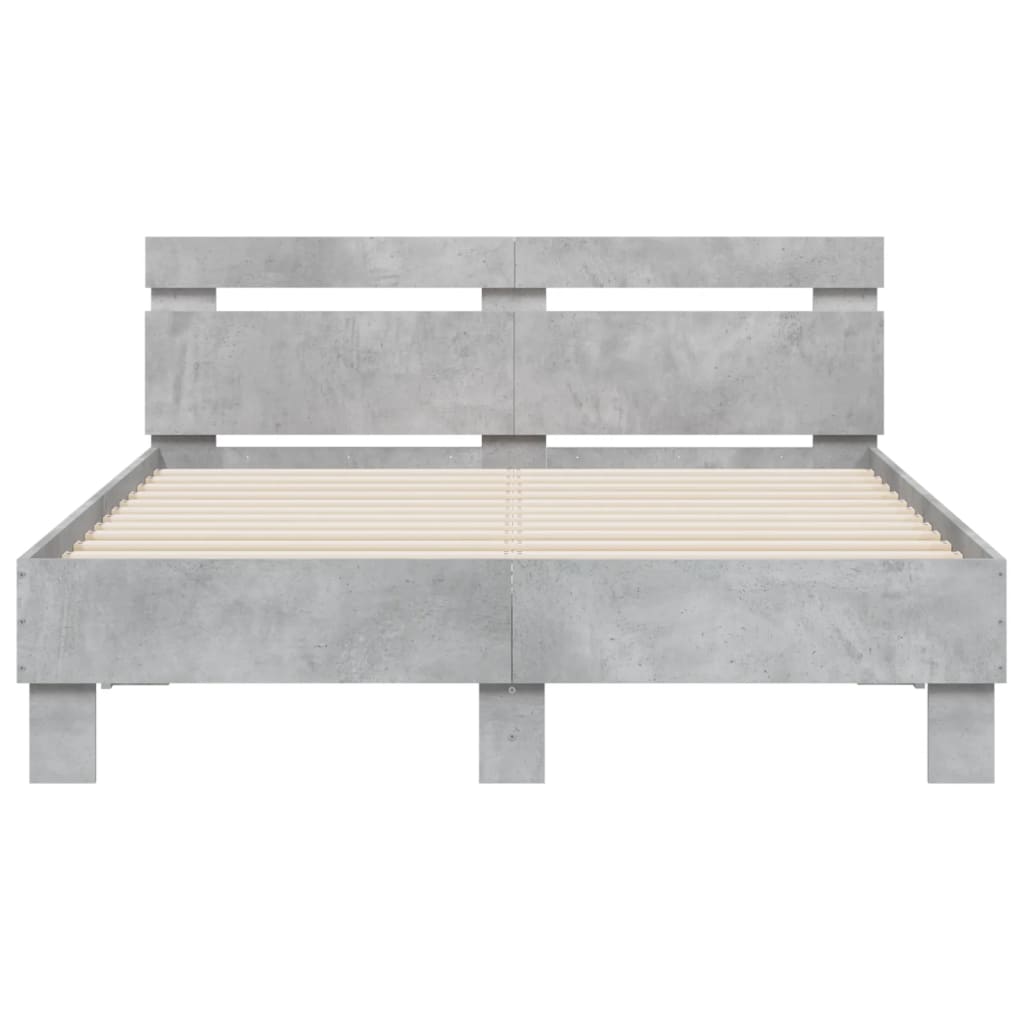 vidaXL Cadru de pat cu tăblie și LED, gri beton, 135x190 cm vidaXL Cadru de pat cu tăblie și LED, gri beton, 135x190 cm